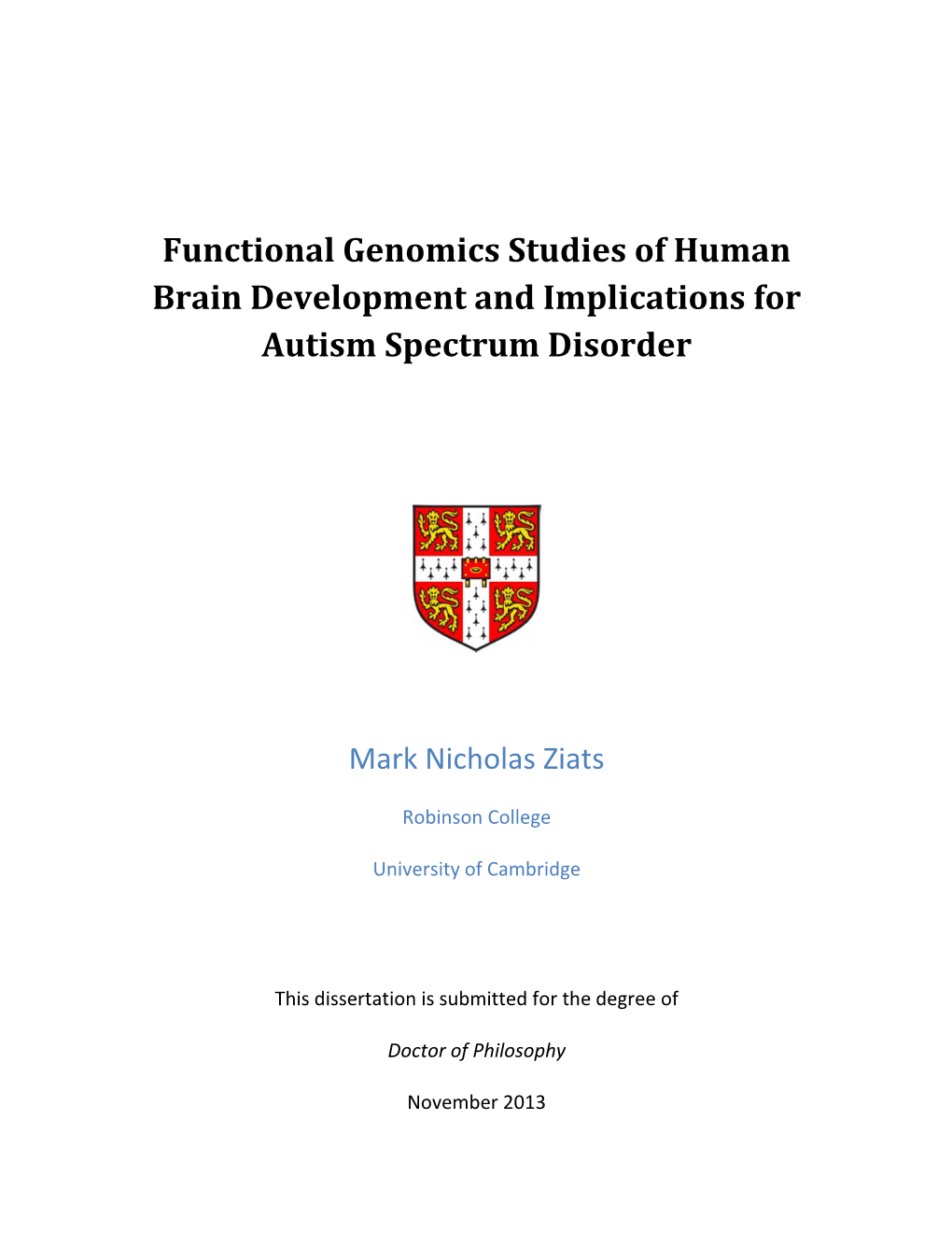 Functional Genomics Studies of Human Brain Development and Implications for Autism Spectrum Disorder