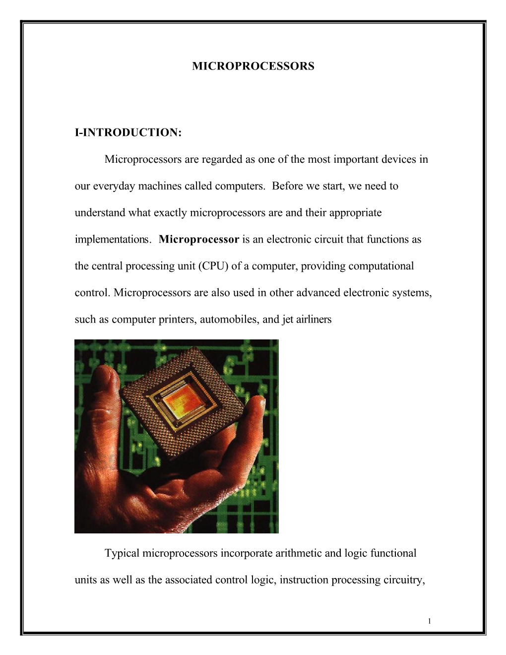 MICROPROCESSORS I-INTRODUCTION: Microprocessors