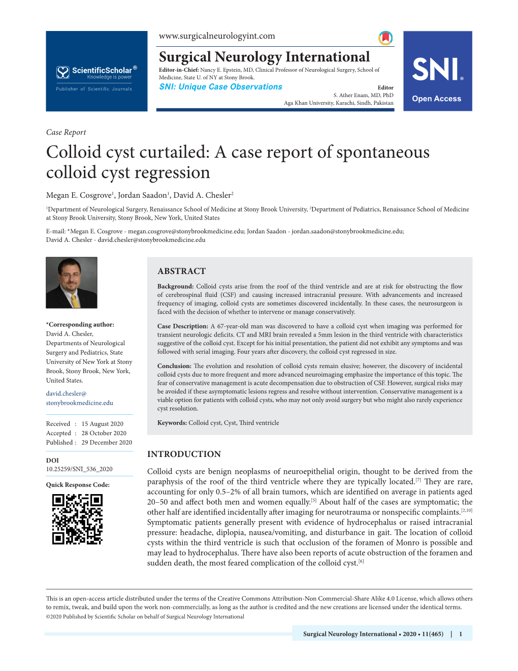 Colloid Cyst Curtailed: a Case Report of Spontaneous Colloid Cyst Regression Megan E