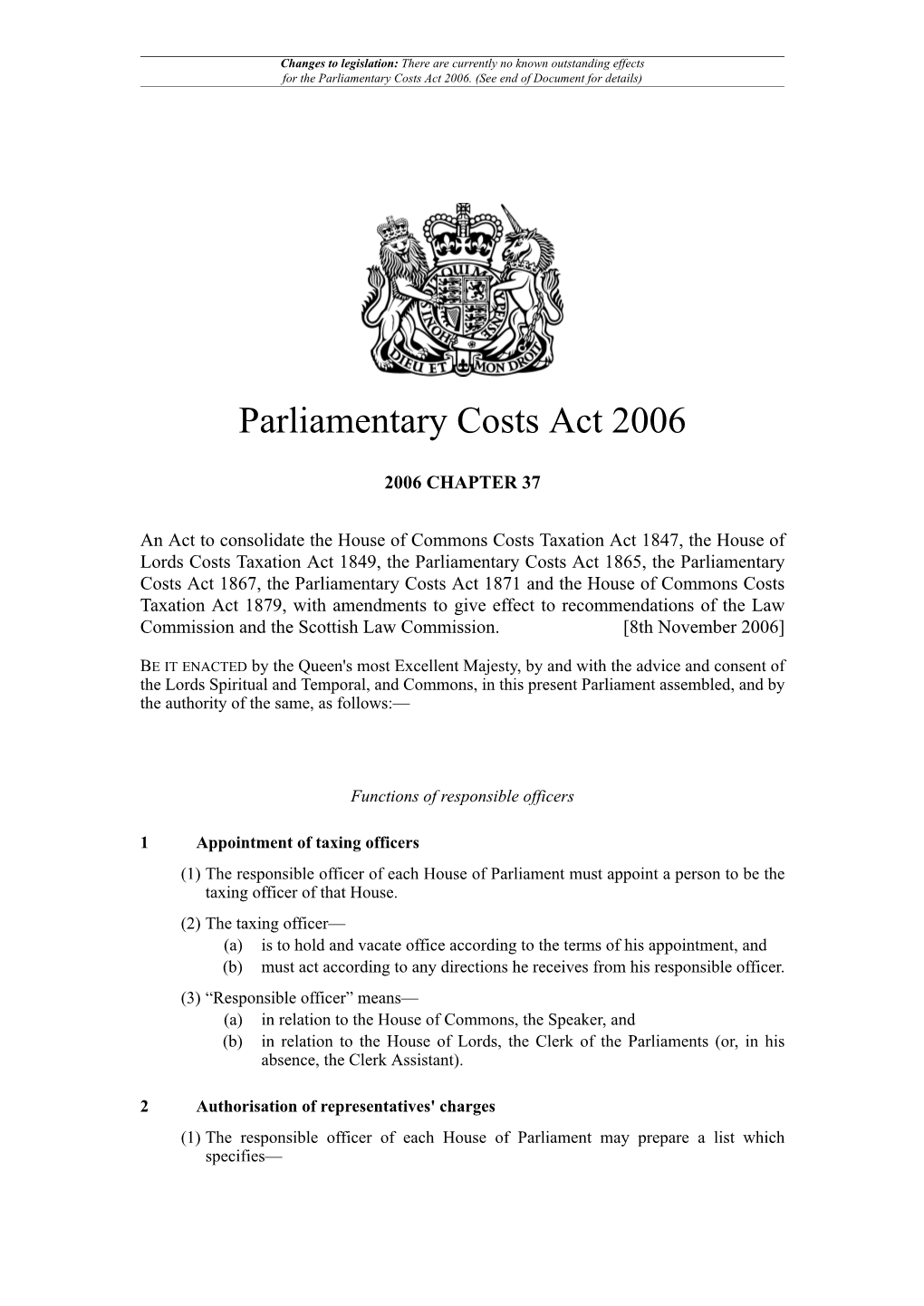 Parliamentary Costs Act 2006