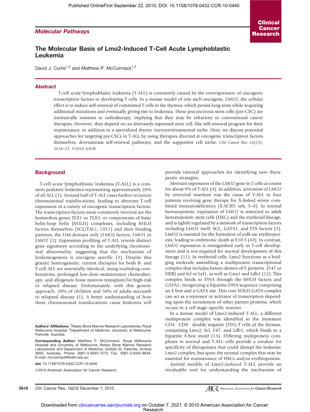 The Molecular Basis of Lmo2-Induced T-Cell Acute Lymphoblastic Leukemia