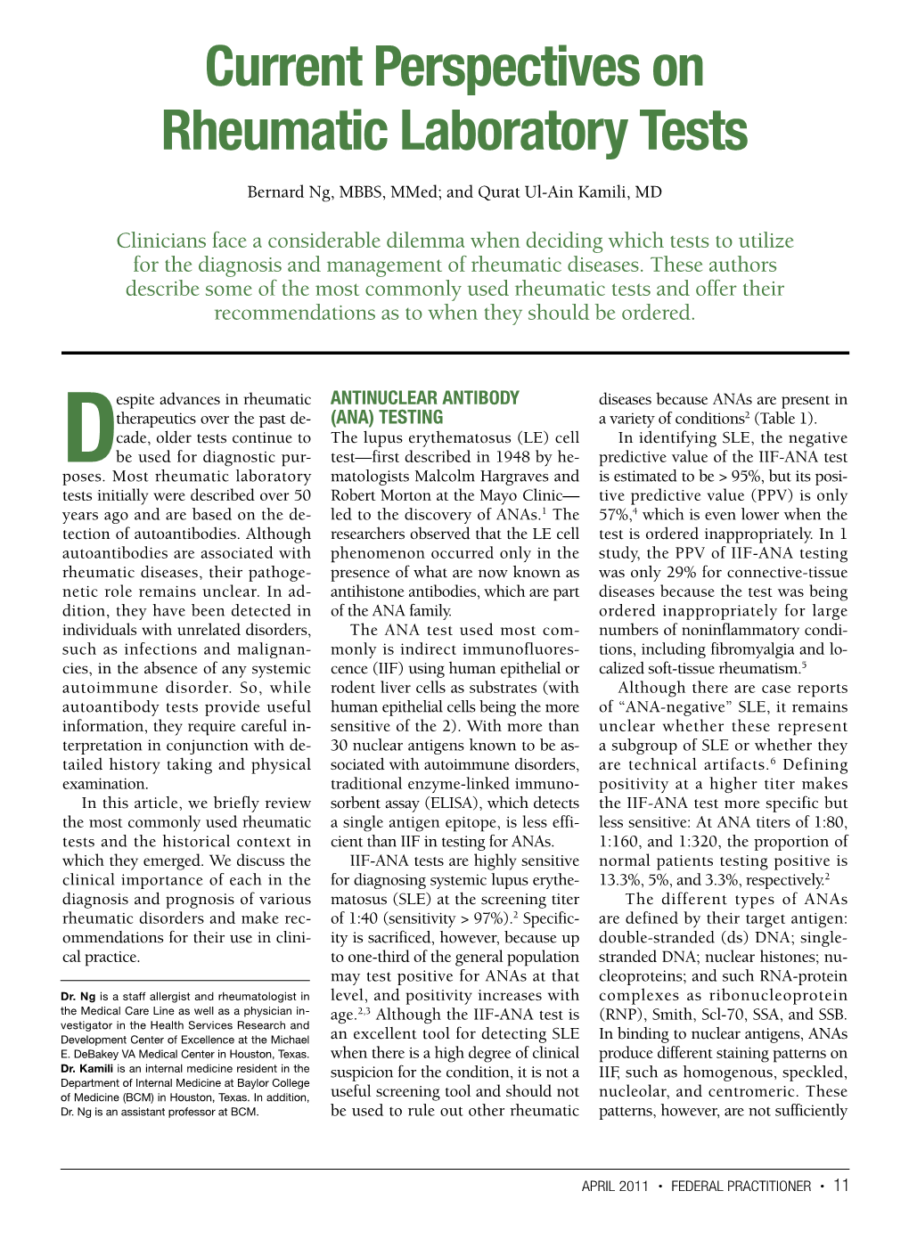 Current Perspectives on Rheumatic Laboratory Tests