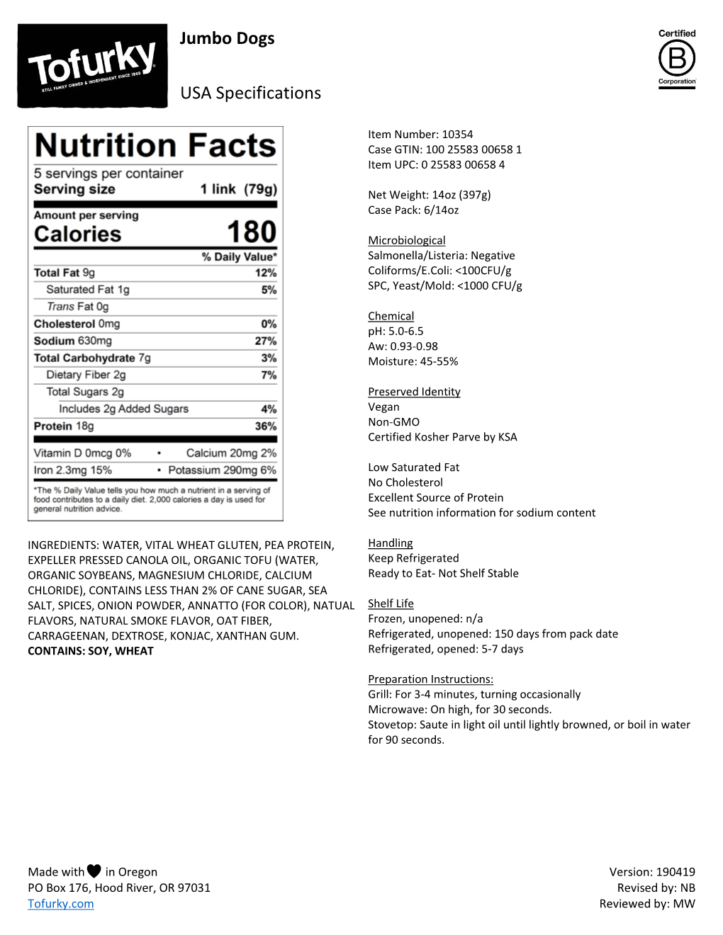 Jumbo Dogs USA Specifications