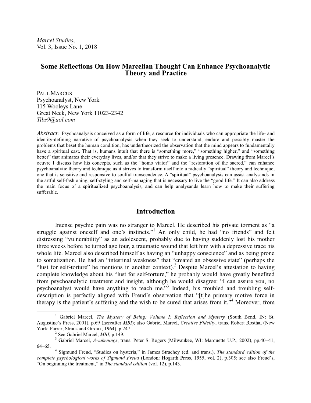 Some Reflections on How Marcelian Thought Can Enhance Psychoanalytic Theory and Practice