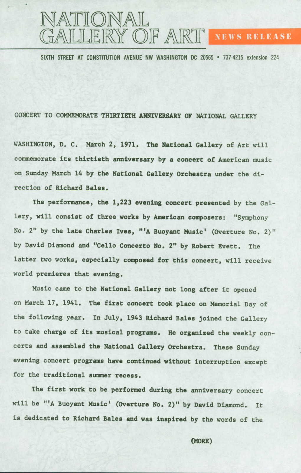 WASHINGTON, D. C. March 2, 1971. the National Gallery of Art Will