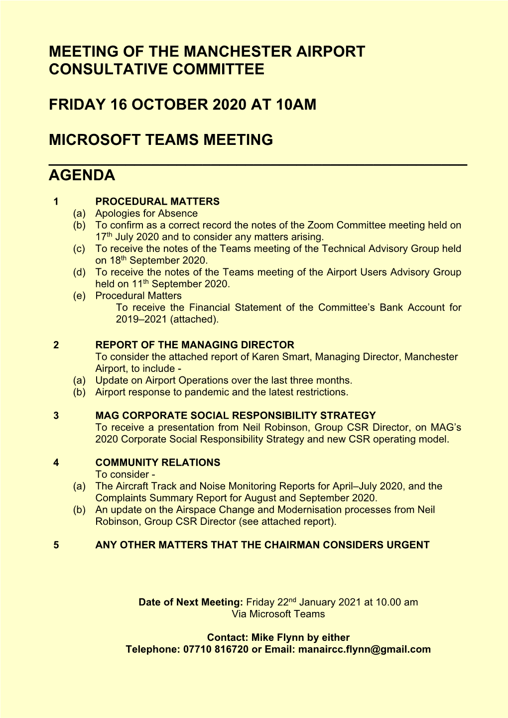 Meeting of the Manchester Airport Consultative Committee Friday 16