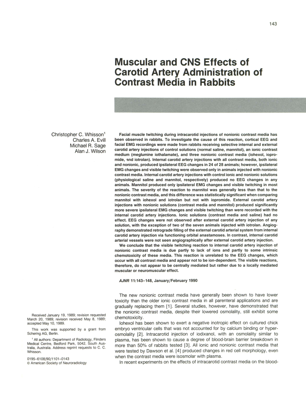 Muscular and CNS Effects of Carotid Artery Administration of Contrast Media in Rabbits