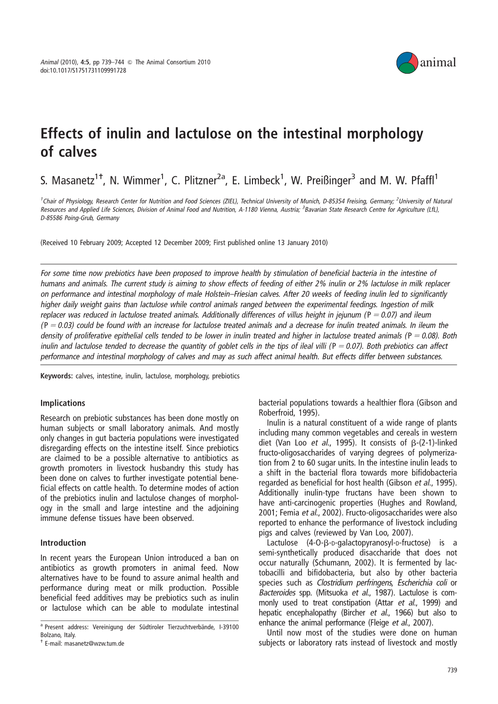 Effects of Inulin and Lactulose on the Intestinal Morphology of Calves