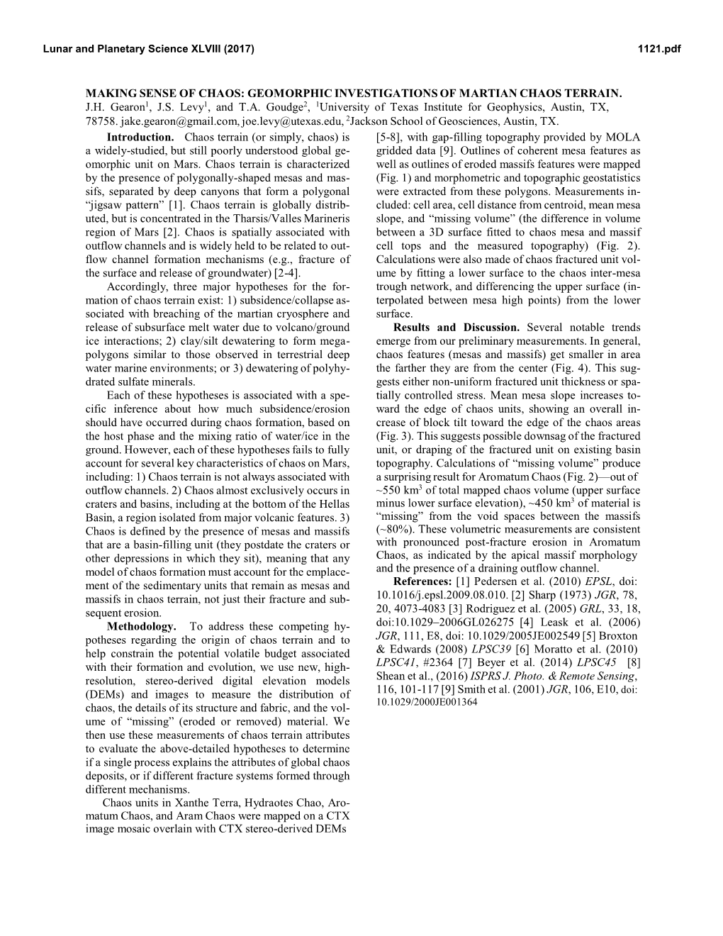 Geomorphic Investigations of Martian Chaos Terrain