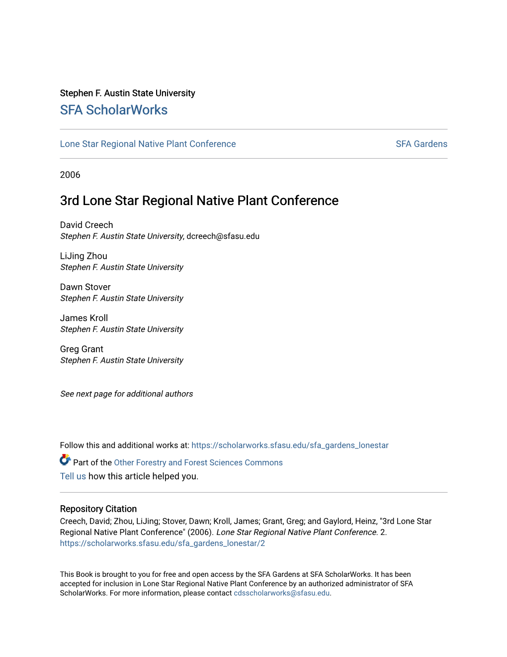 3Rd Lone Star Regional Native Plant Conference