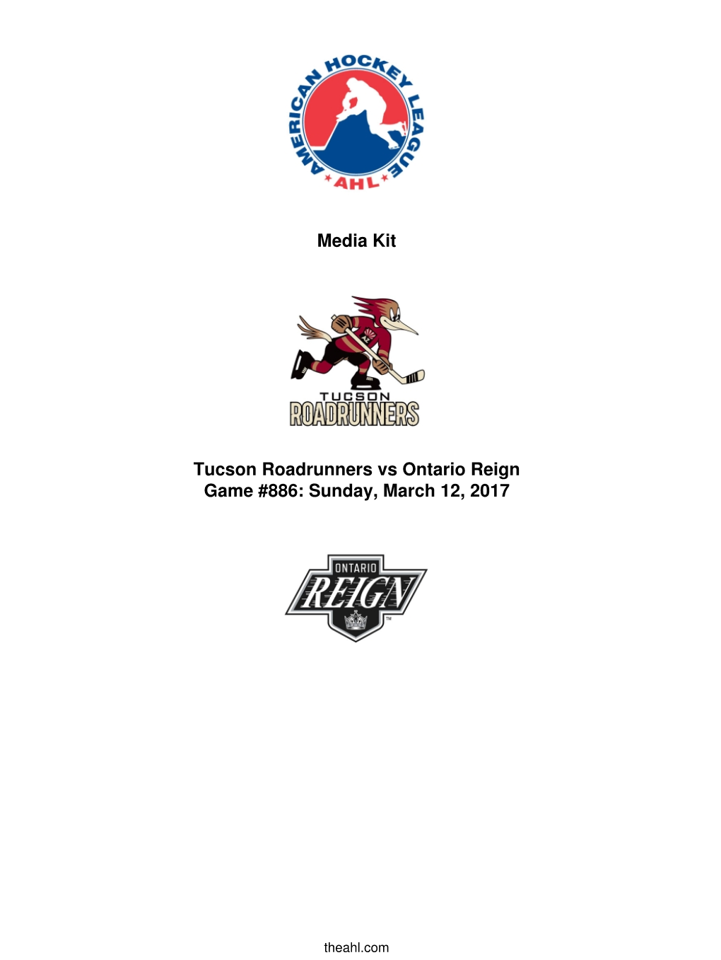 Media Kit Tucson Roadrunners Vs Ontario Reign Game #886