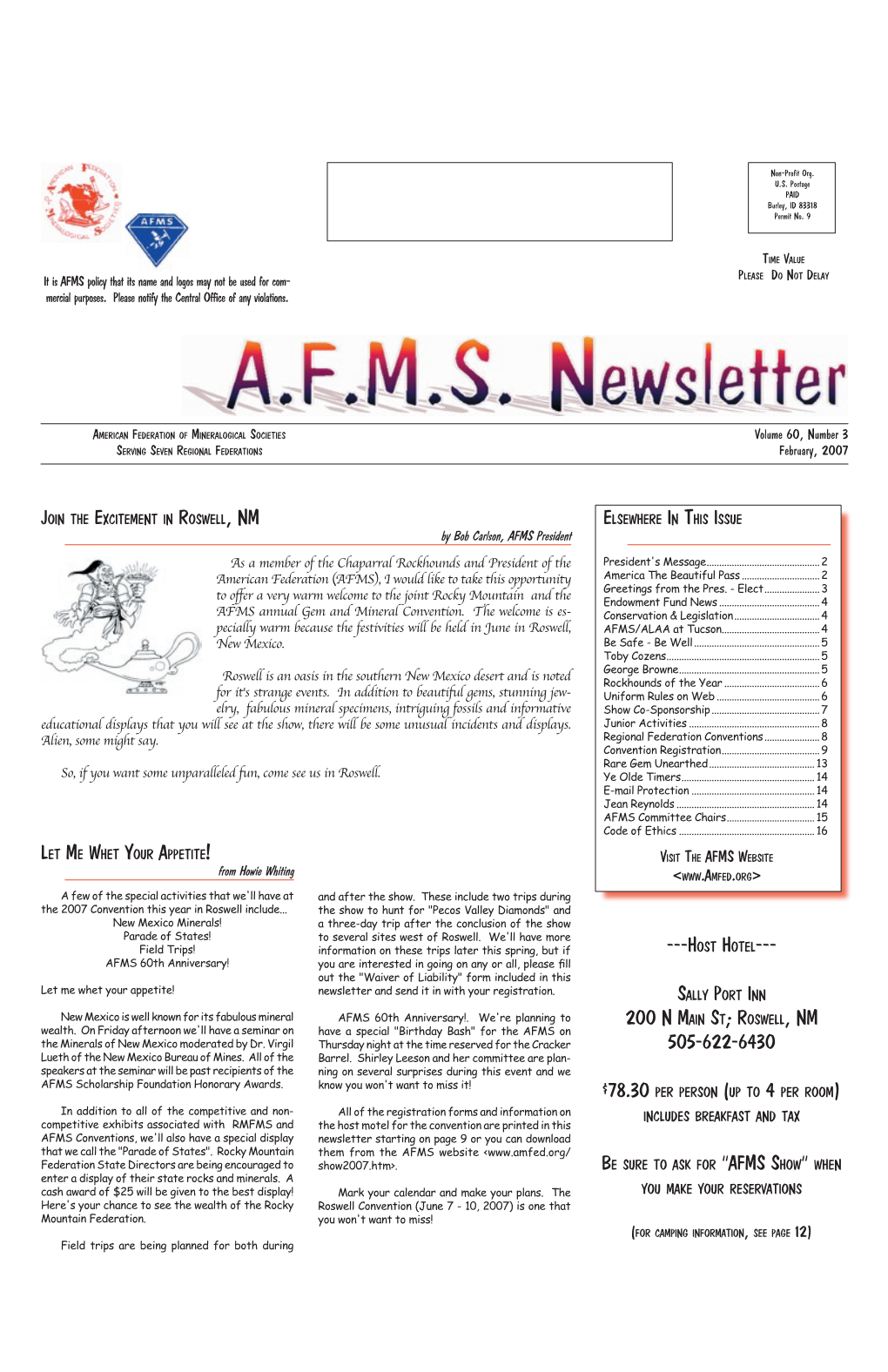 February 2007 AFMS Newsletter - February 2007 Page 3 the AFMS GREETINGS from YOUR PRESIDENT-ELECT the A.F.M.S