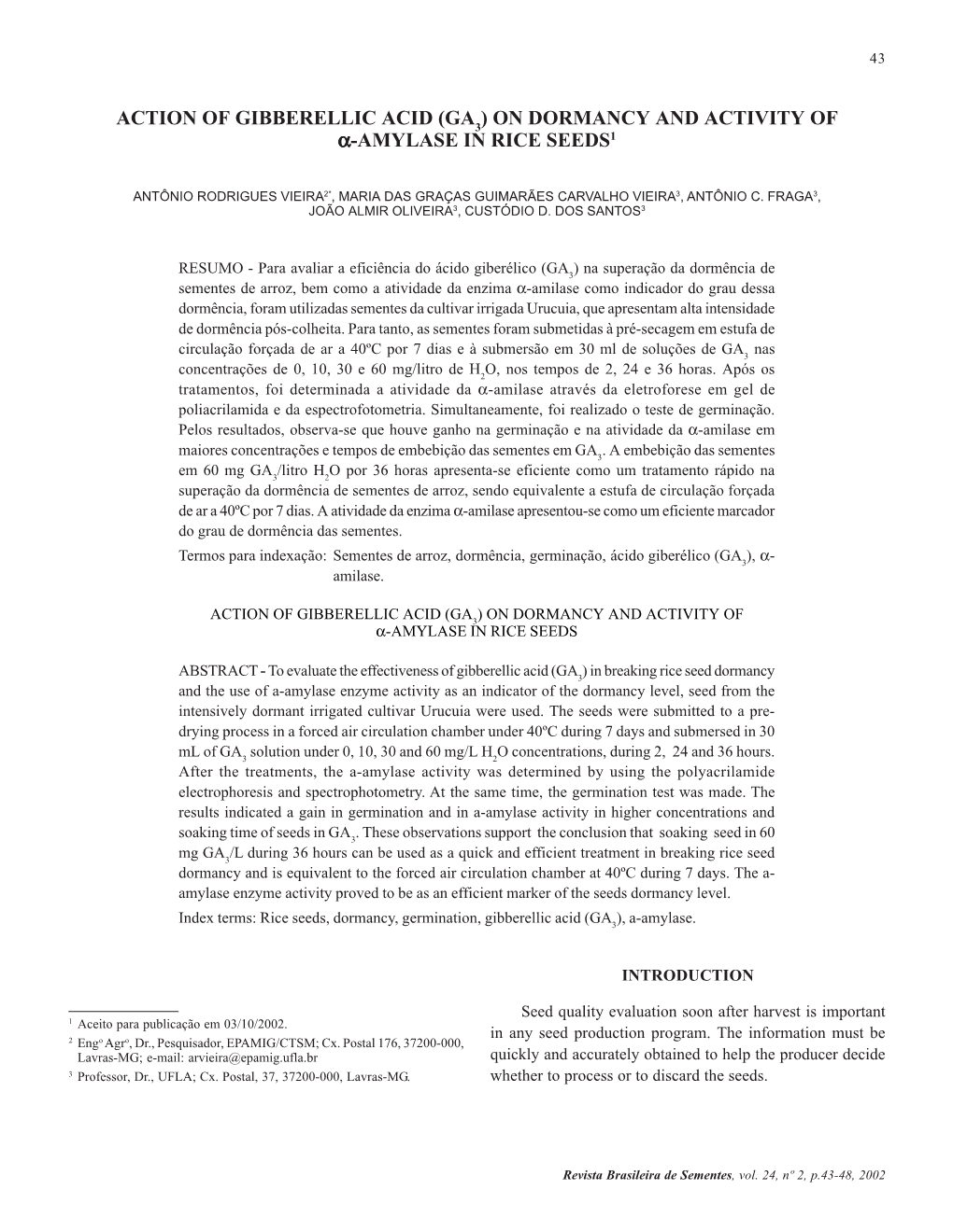 (Ga ) on Dormancy and Activity of Α-Amylase in Rice Seeds1