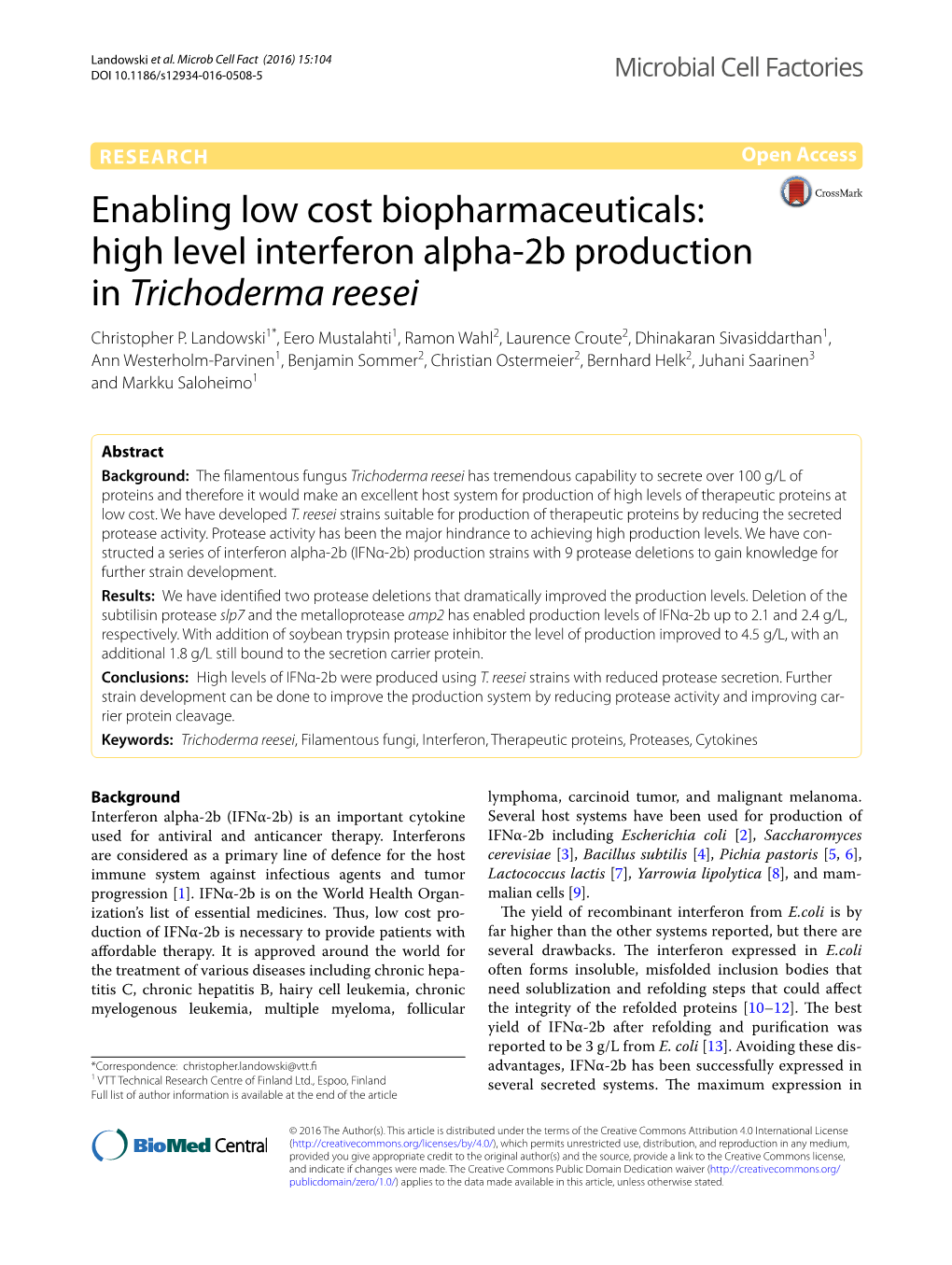 High Level Interferon Alpha-2B Production in Trichoderma Reesei