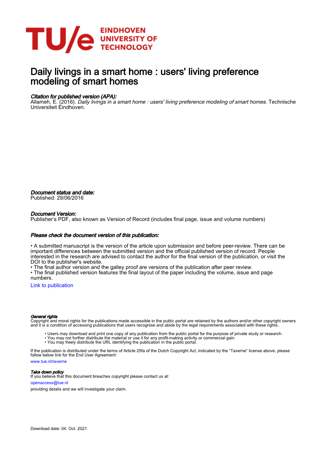 Users' Living Preference Modeling of Smart Homes