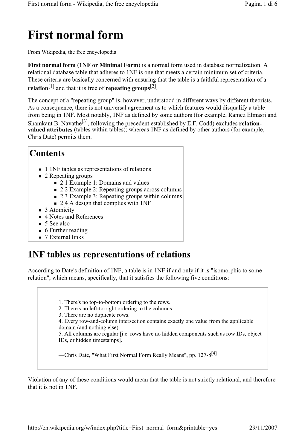 First Normal Form - Wikipedia, the Free Encyclopedia Pagina 1 Di 6