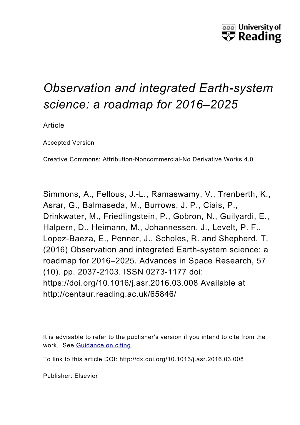 A Roadmap for 2016–2025