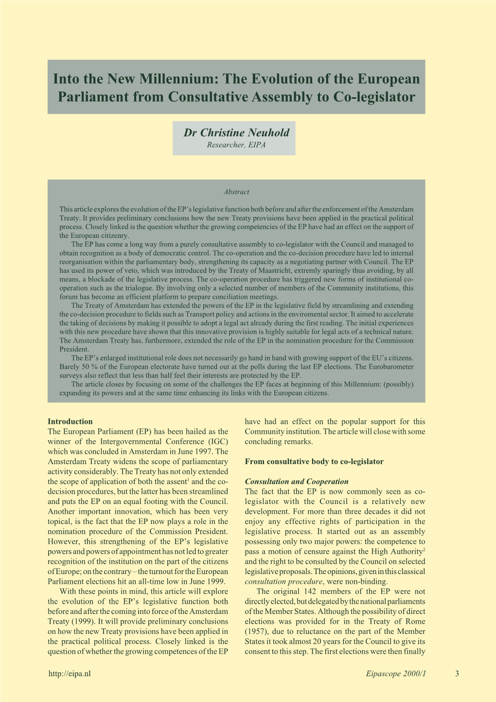 The Evolution of the European Parliament from Consultative Assembly to Co-Legislator