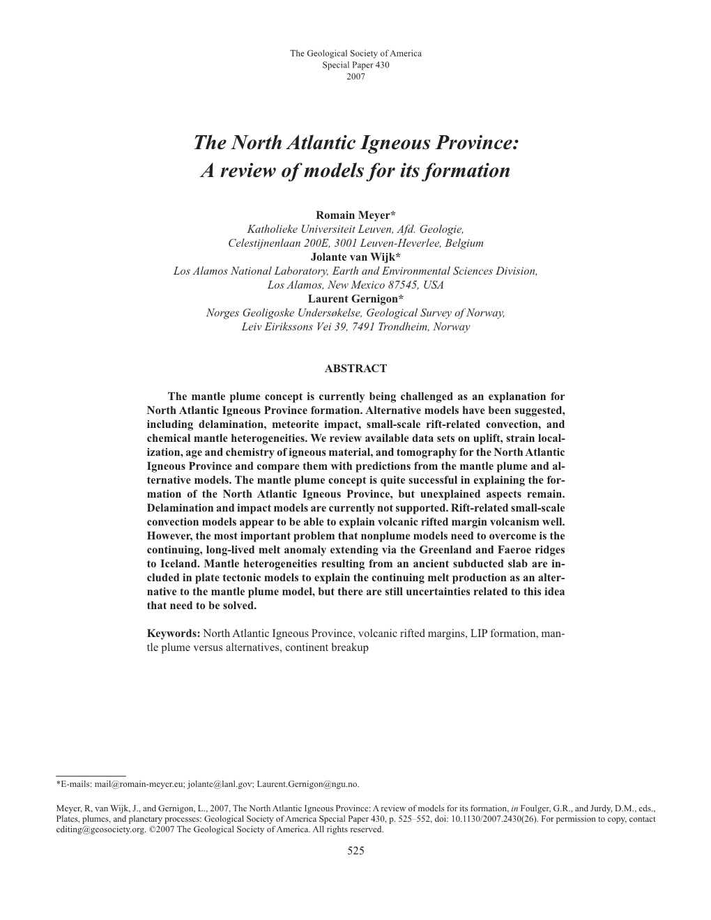 The North Atlantic Igneous Province: a Review of Models for Its Formation