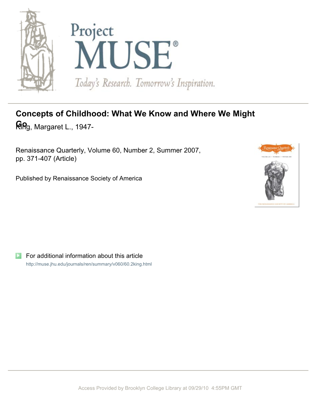Concepts of Childhood: What We Know and Where We Might Go