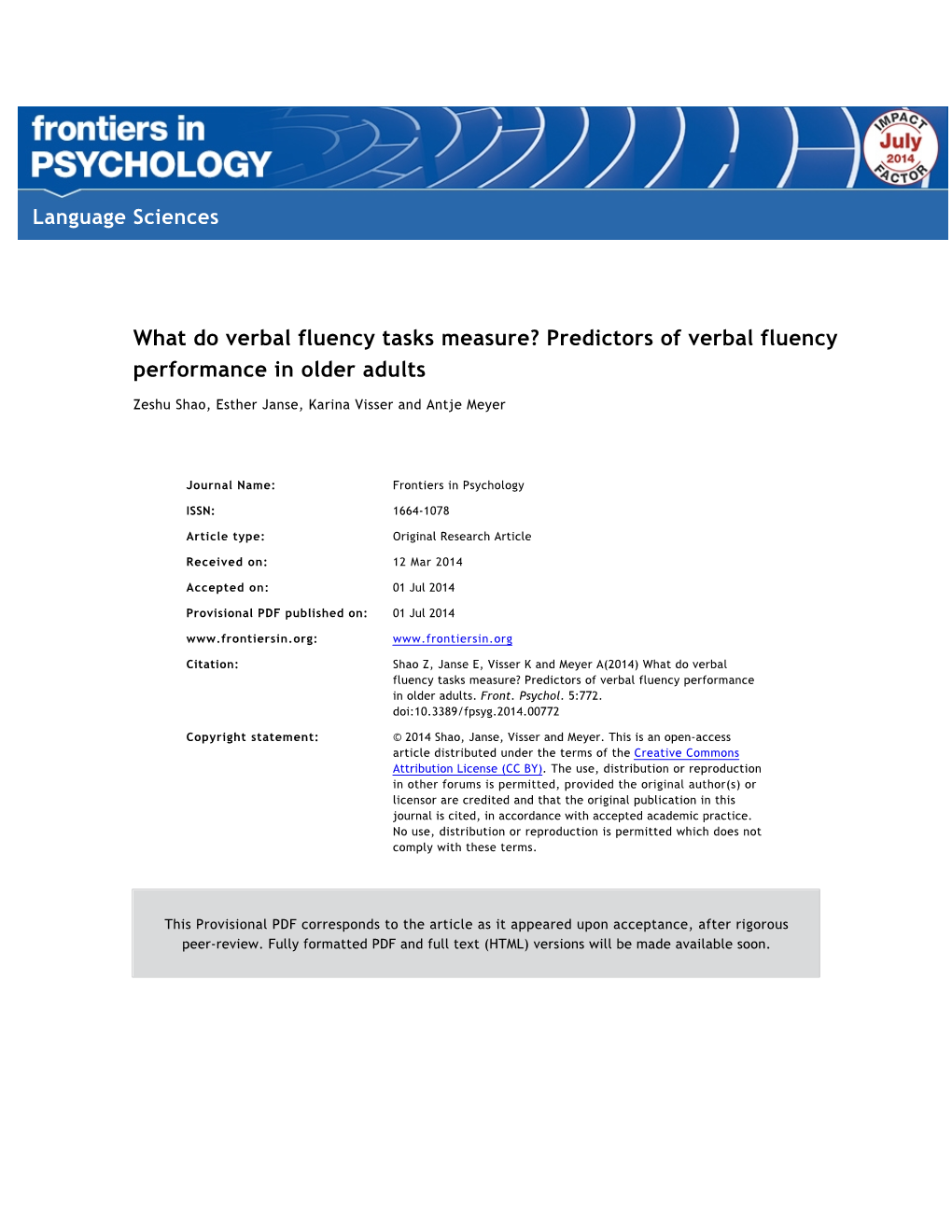 Predictors of Verbal Fluency Performance in Older Adults