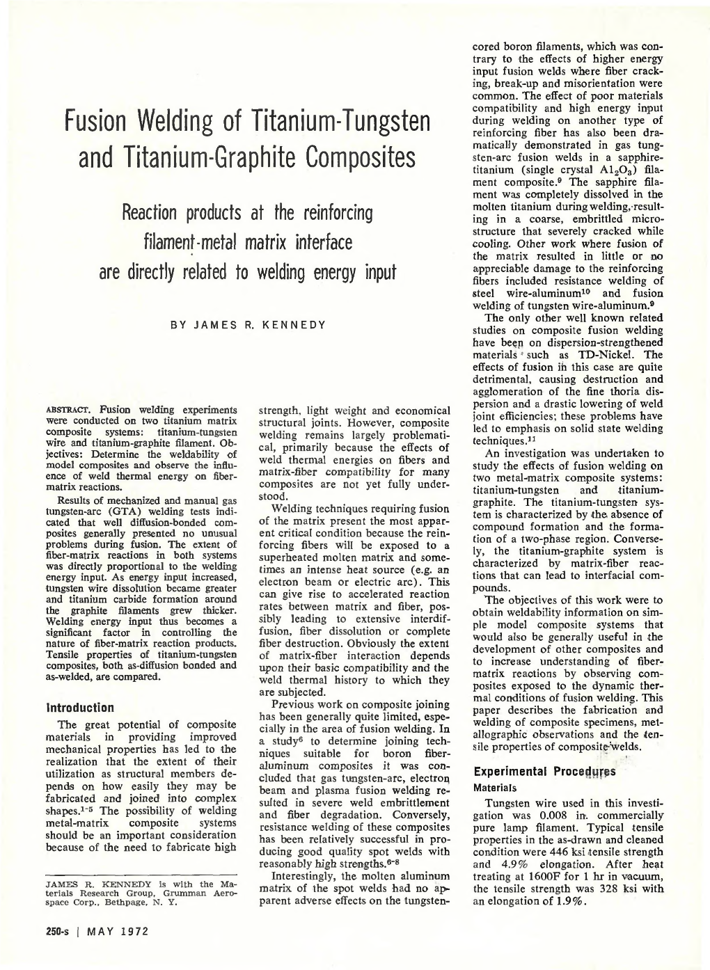 Fusion Welding of Titanium-Tungsten and Titanium-Graphite Composites