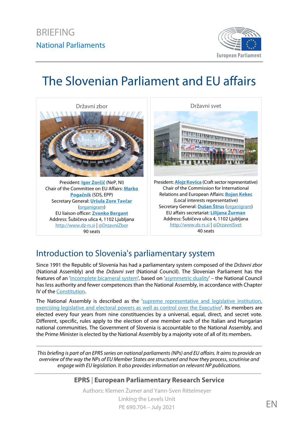 The Slovenian Parliament and EU Affairs