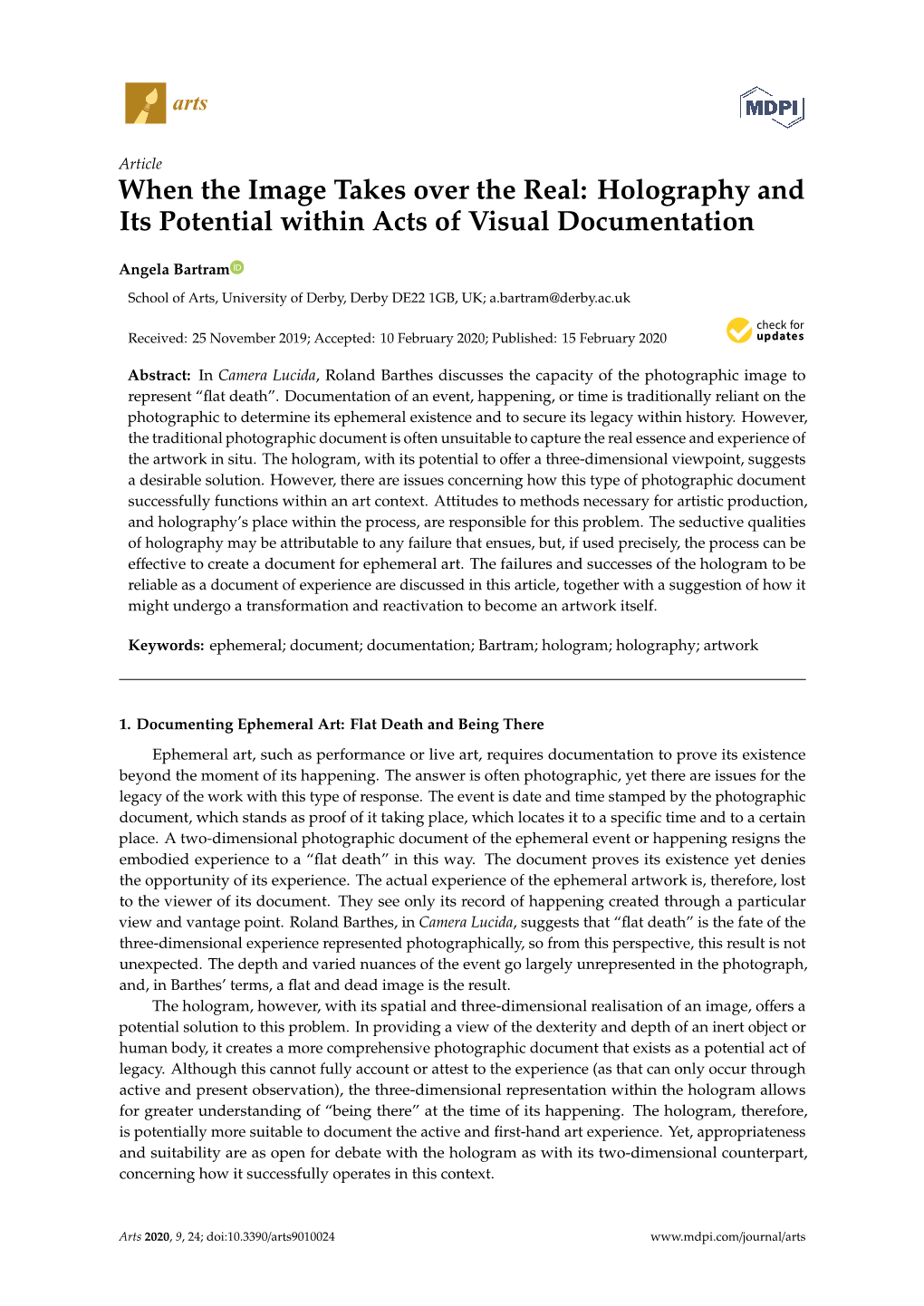 Holography and Its Potential Within Acts of Visual Documentation