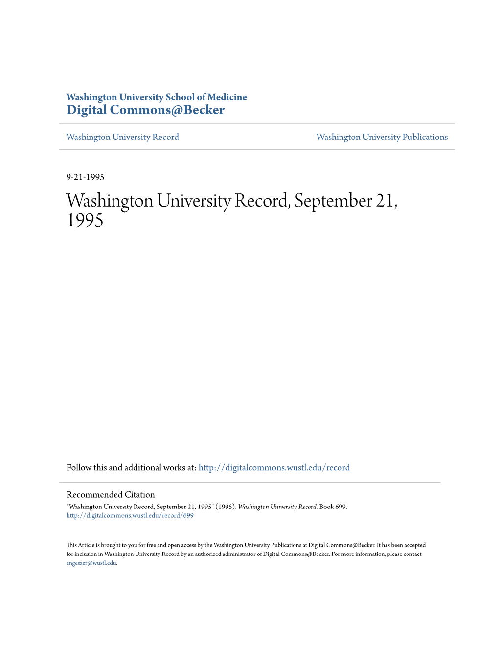 Washington University Record, September 21, 1995