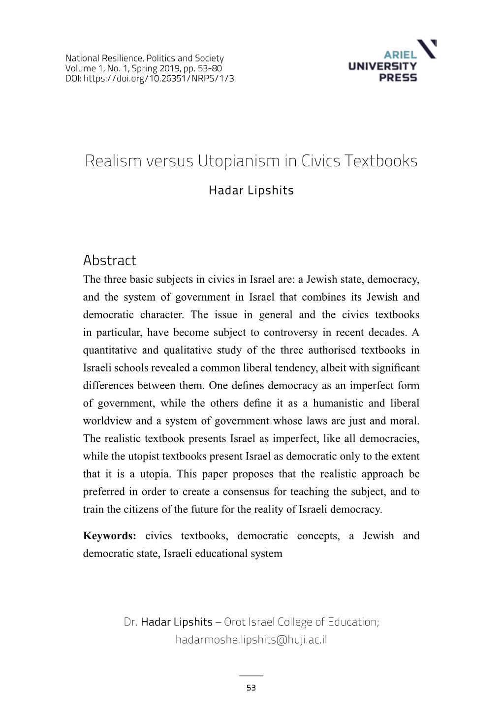 Realism Versus Utopianism in Civics Textbooks