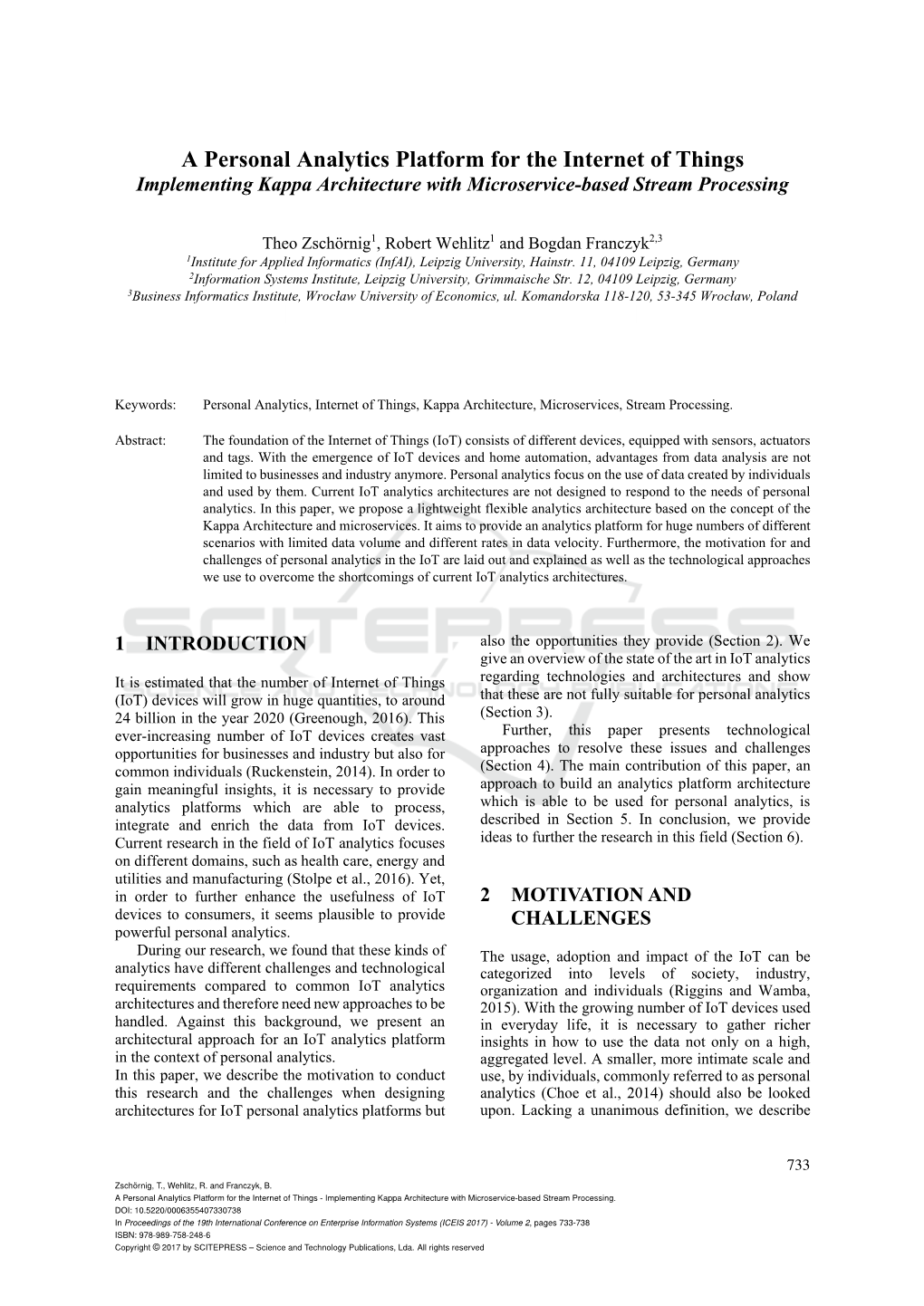 A Personal Analytics Platform for the Internet of Things Implementing Kappa Architecture with Microservice-Based Stream Processing