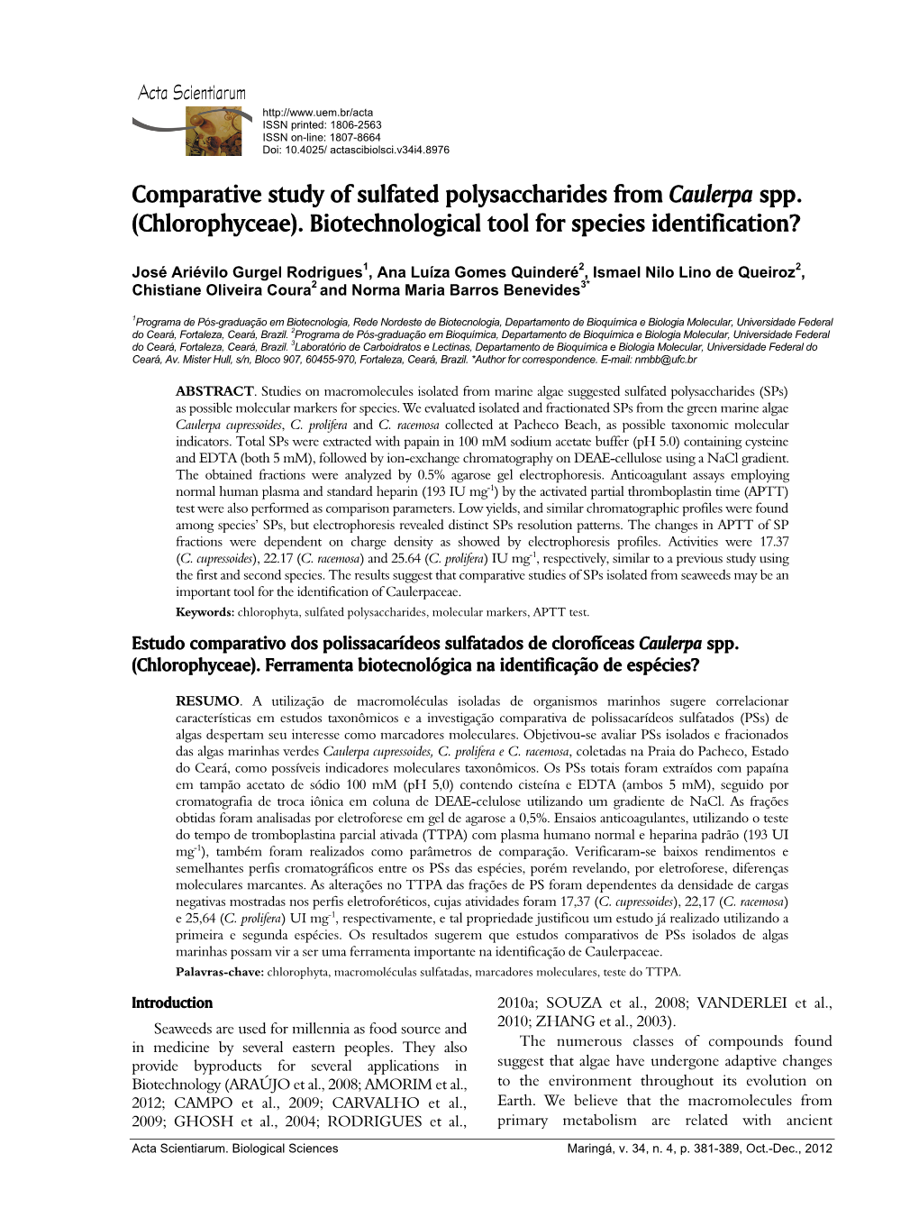 Comparative Study of Sulfated Polysaccharides from Caulerpa Spp