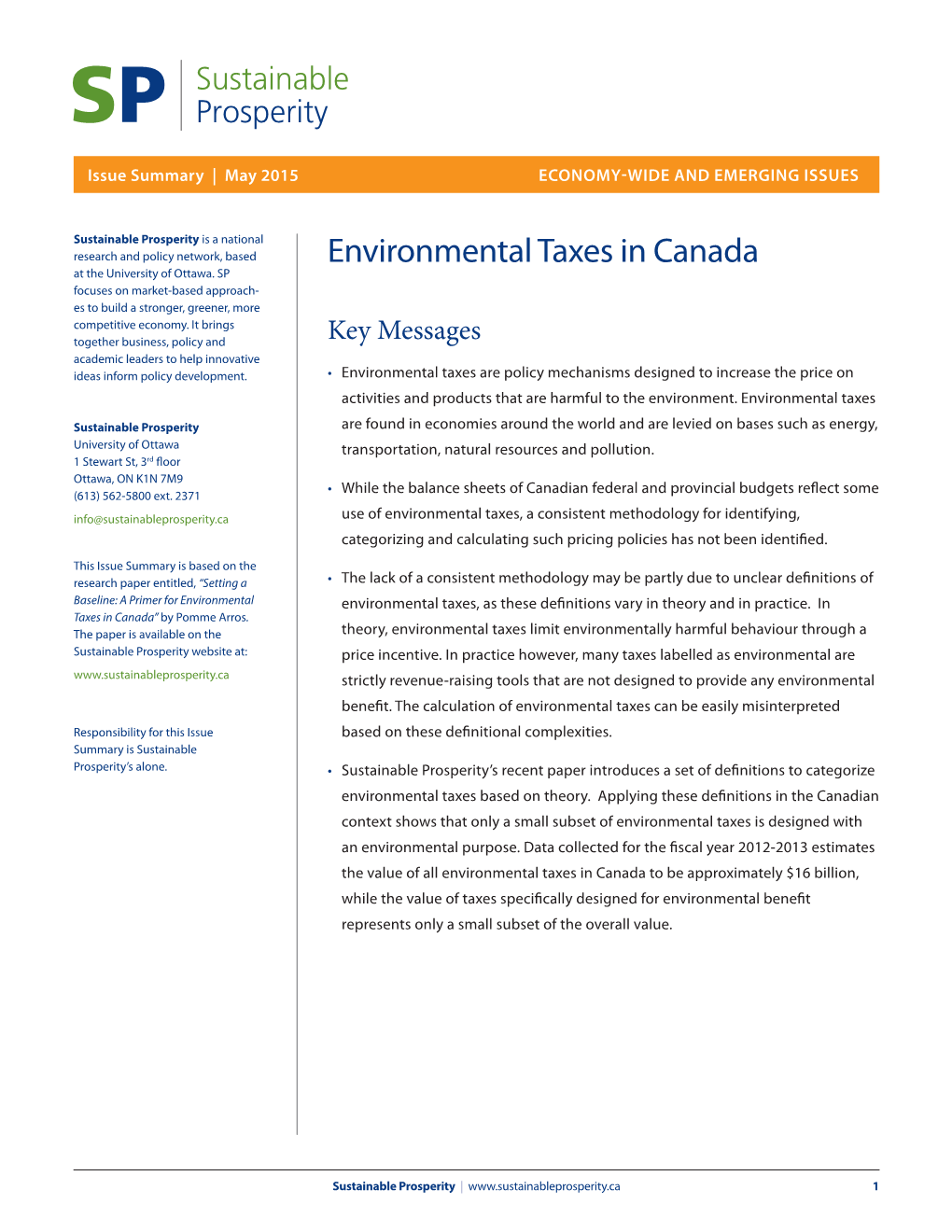 Environmental Taxes in Canada at the University of Ottawa