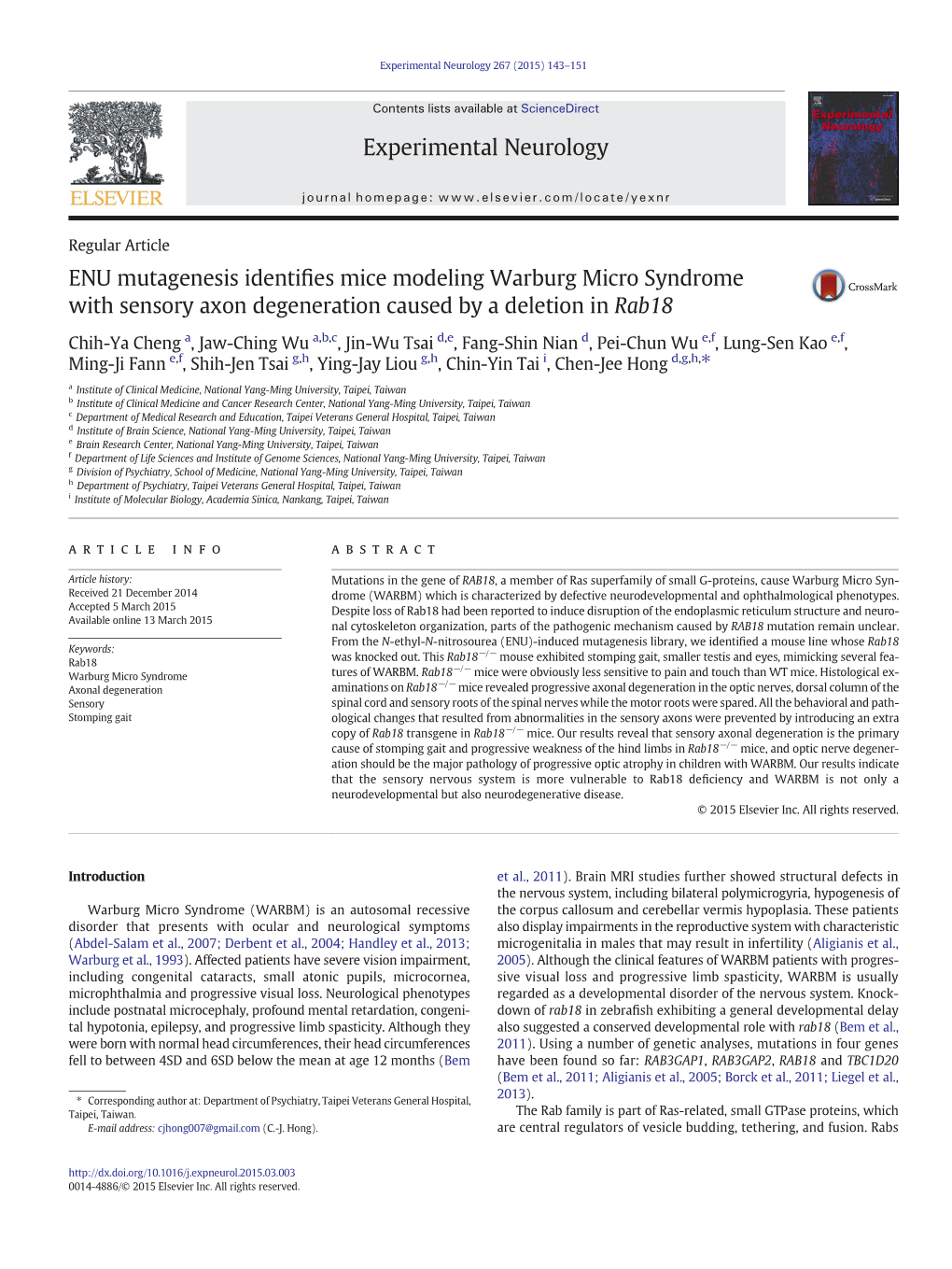 ENU Mutagenesis Identifies Mice Modeling Warburg Micro Syndrome