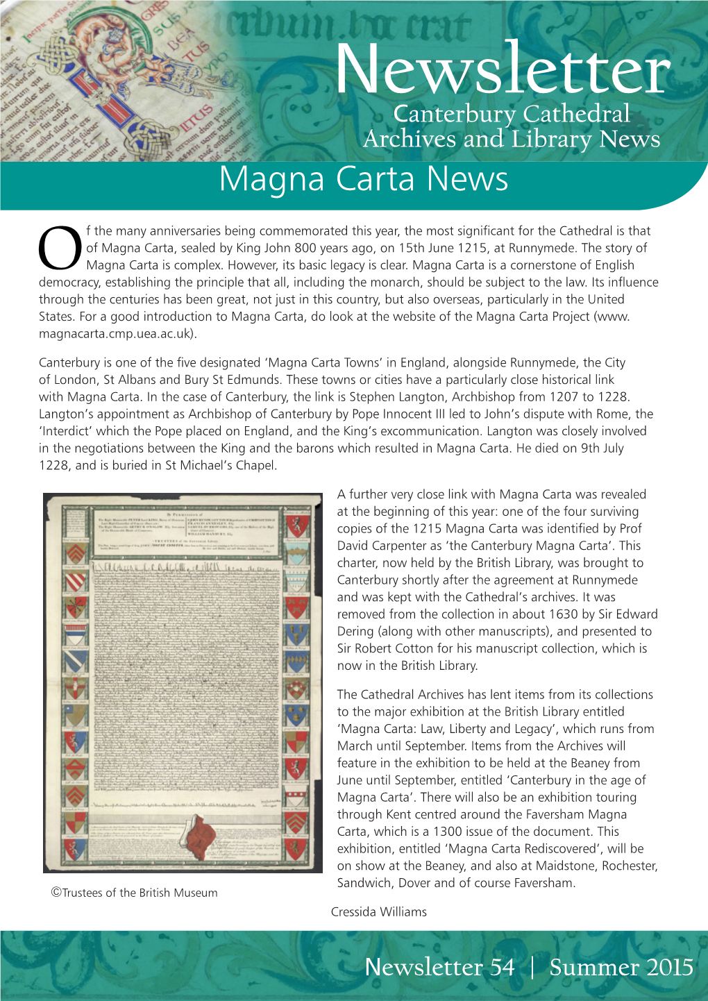 Newsletter Canterbury Cathedral Titlearchives and Library News Magna Carta News