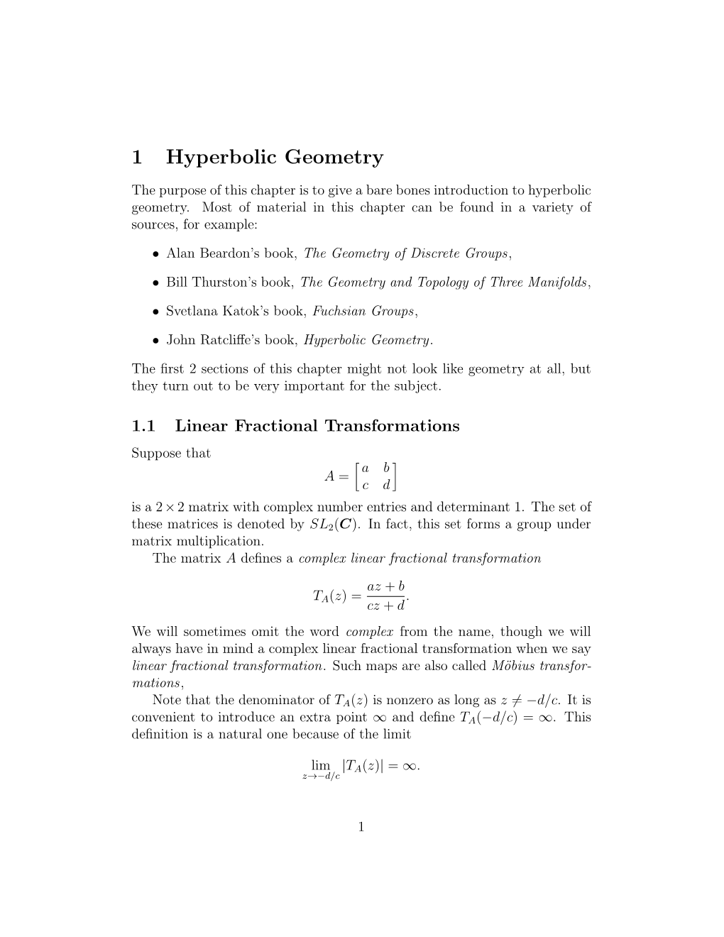 1 Hyperbolic Geometry