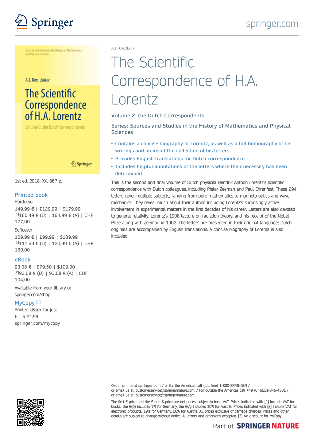 The Scientific Correspondence of HA Lorentz