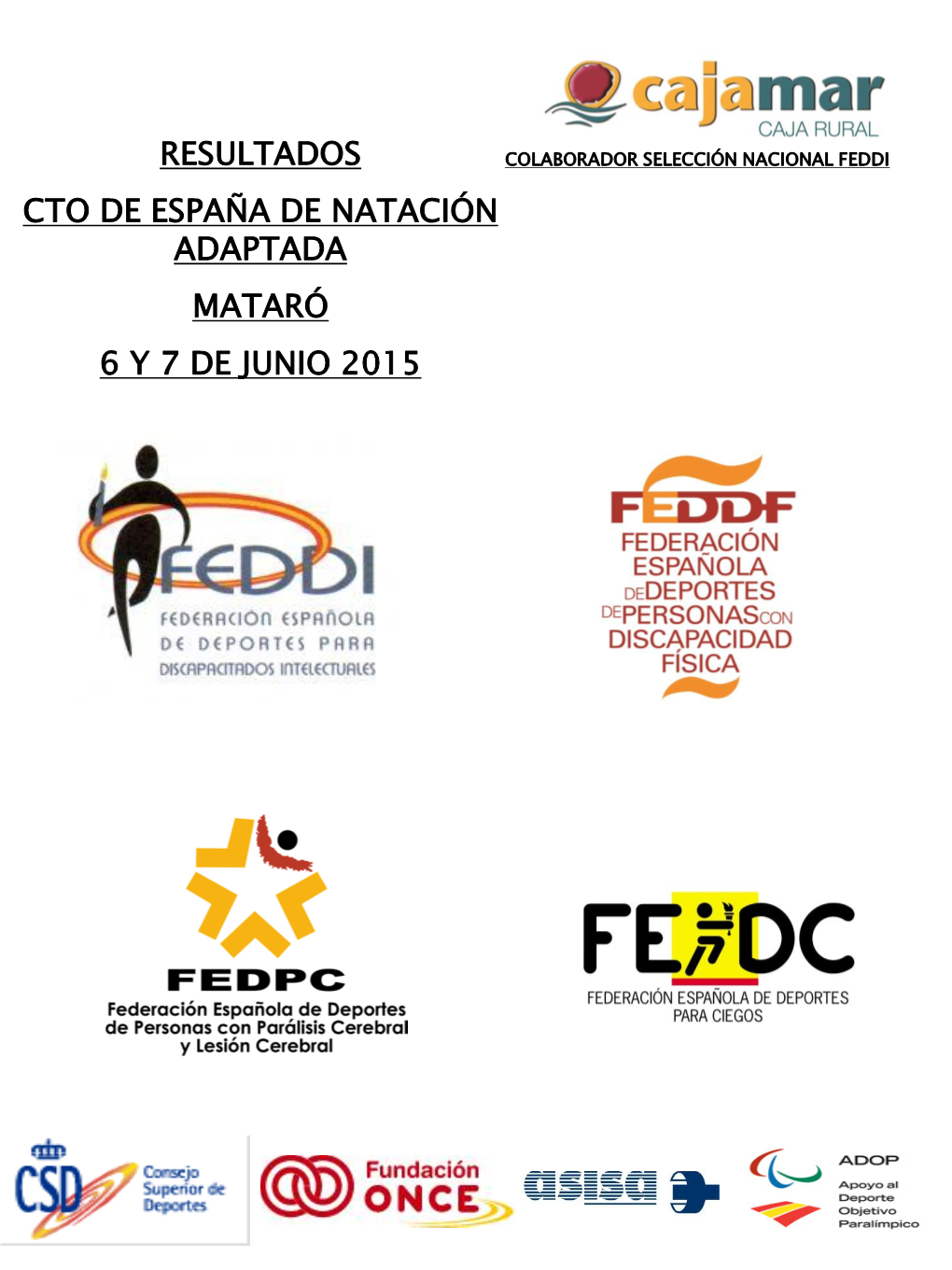 Resultados Colaborador Selección Nacional Feddi Cto De España De Natación Adaptada