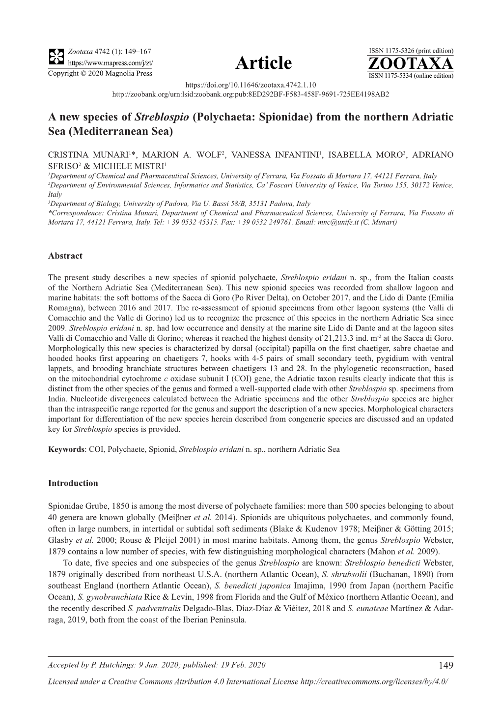 A New Species of Streblospio (Polychaeta: Spionidae) from the Northern Adriatic Sea (Mediterranean Sea)