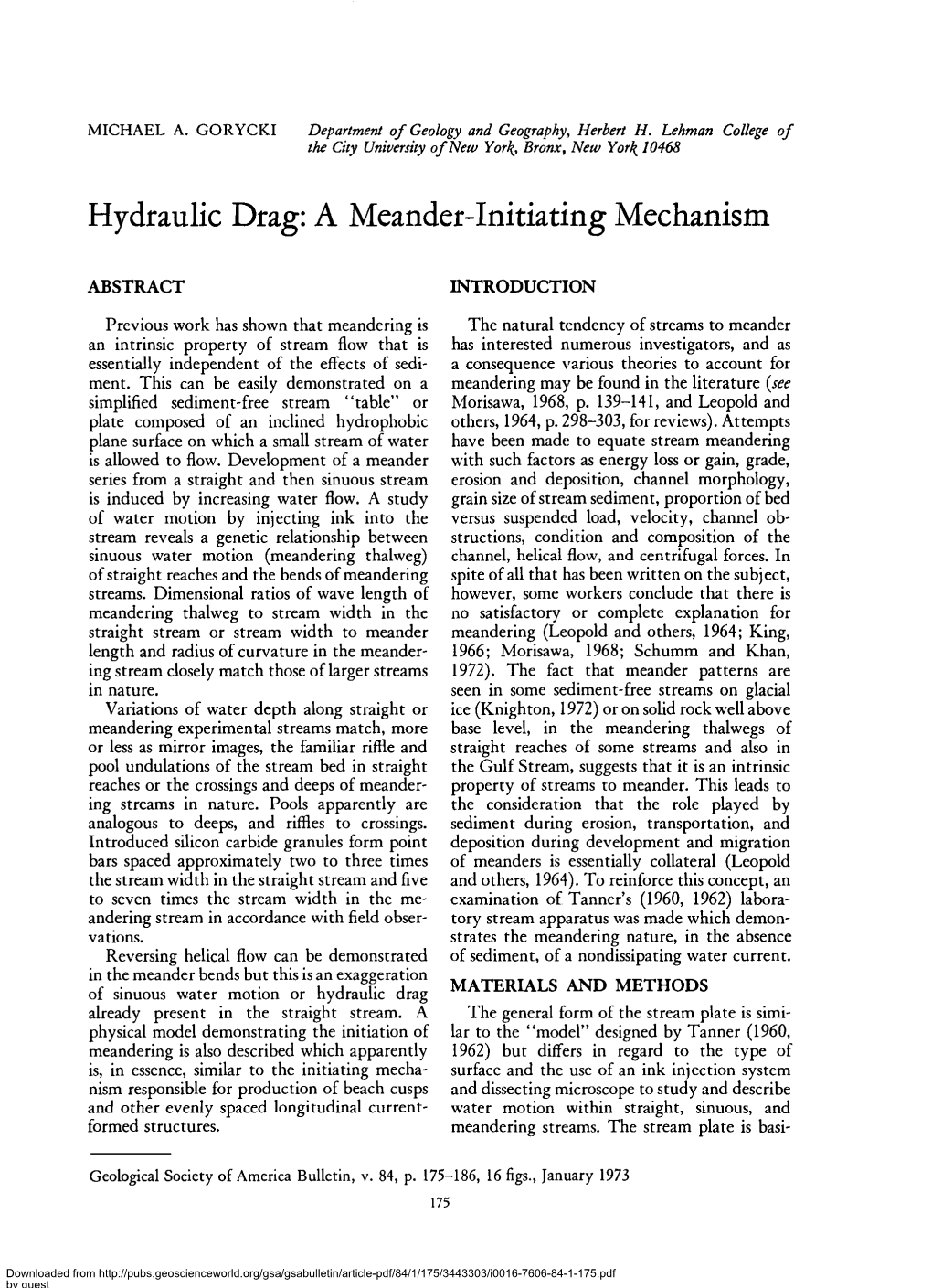 Hydraulic Drag: a Meander-Initiating Mechanism