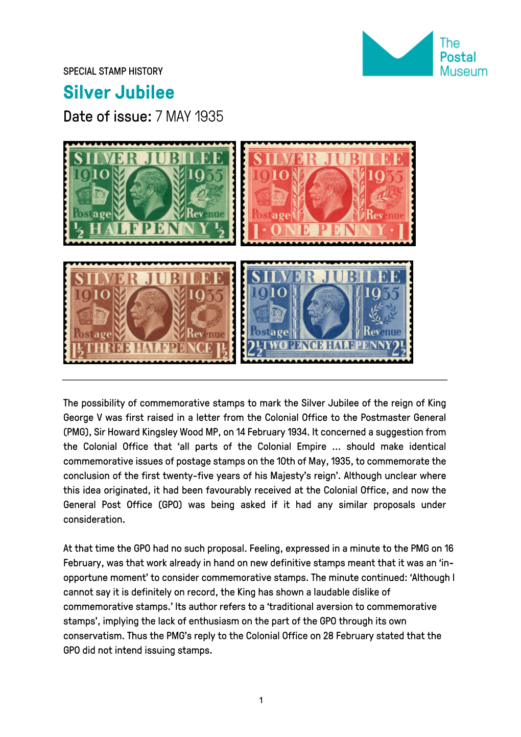 Silver Jubilee Date of Issue: 7 MAY 1935