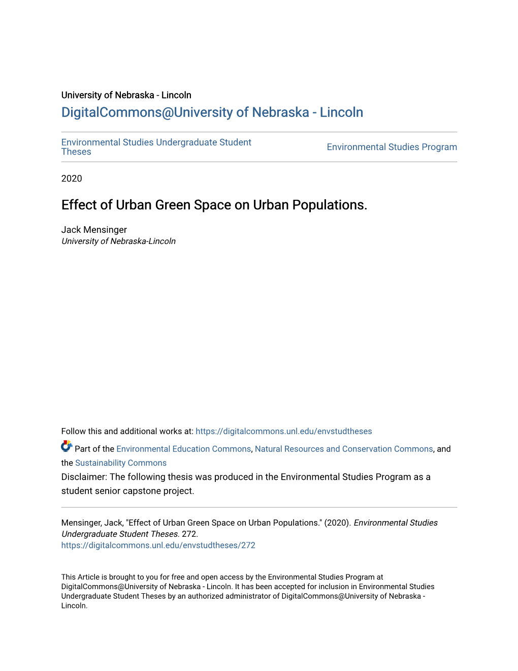 Effect of Urban Green Space on Urban Populations