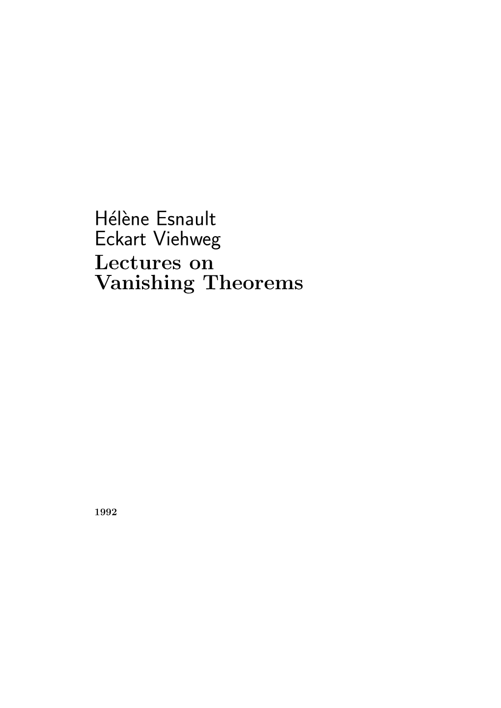 Hél`Ene Esnault Eckart Viehweg Lectures on Vanishing Theorems