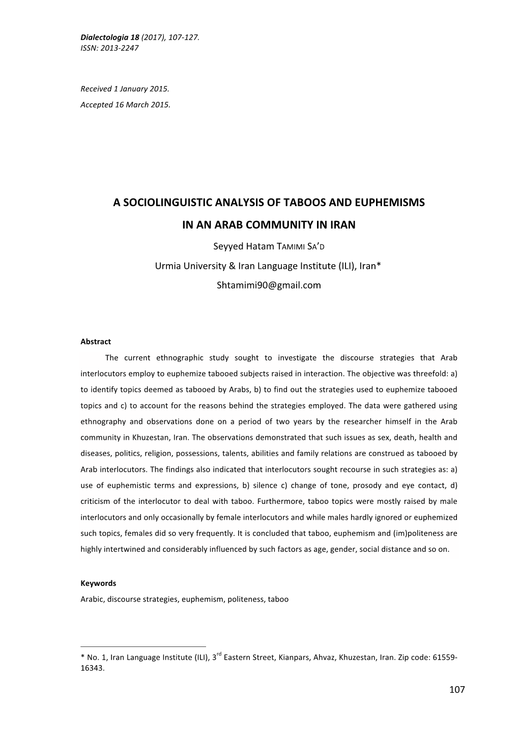 A Sociolinguistic Analysis of Taboos and Euphemisms in an Arab Community in Iran