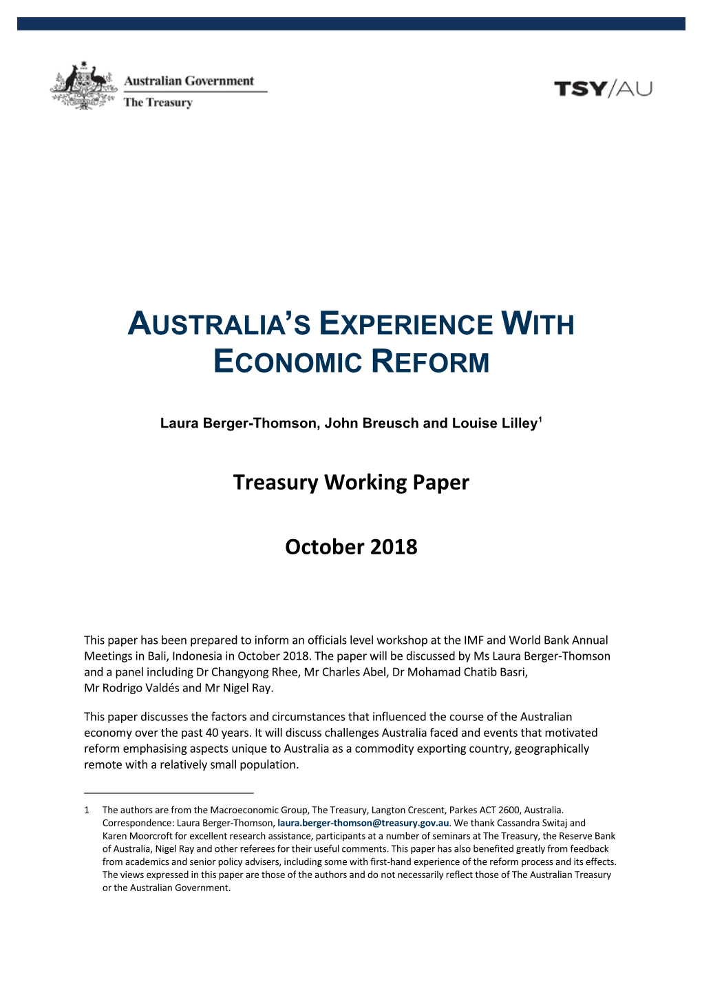 Australia's Experience with Economic Reform