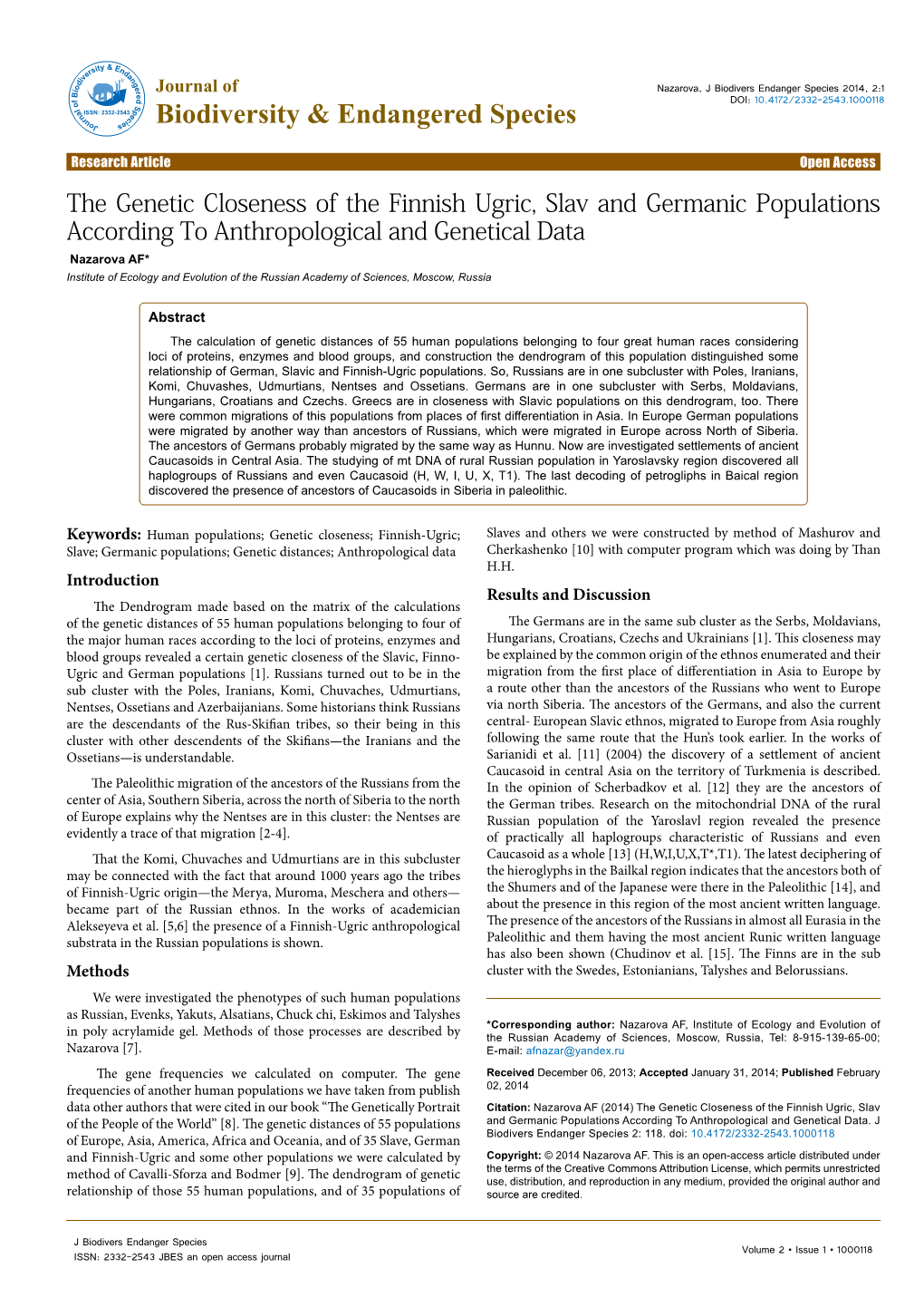 The Genetic Closeness of the Finnish Ugric, Slav and Germanic