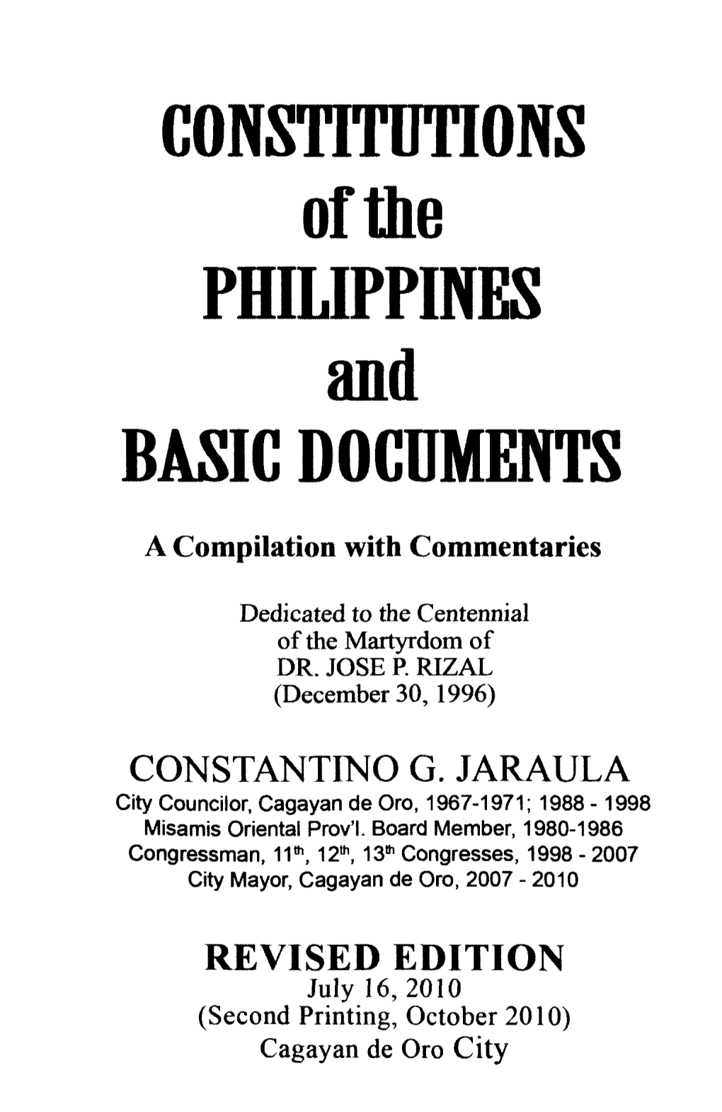 CONSTITUTIONS of the PHILIPPINES and BASIC DOCUMENTS