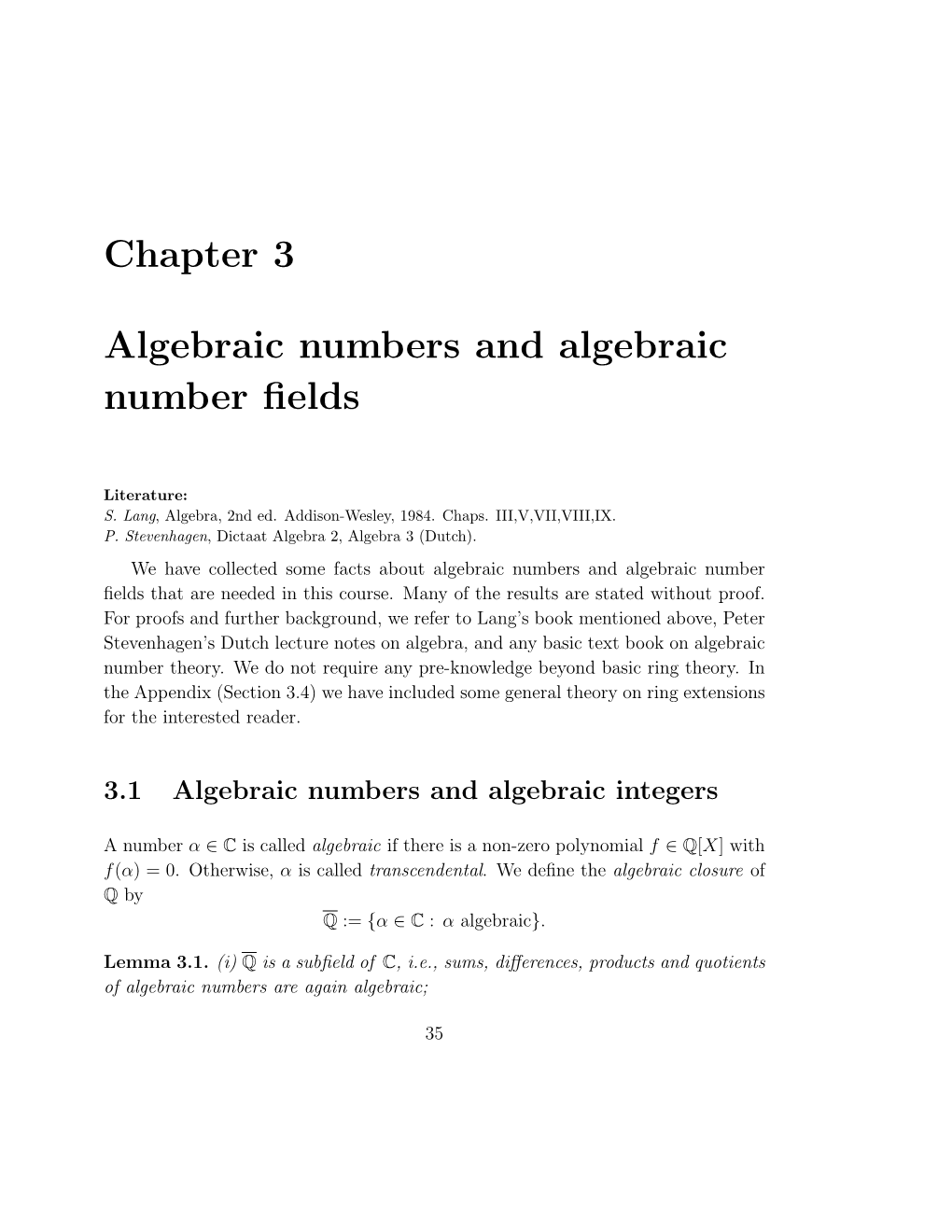 Chapter 3 Algebraic Numbers and Algebraic Number Fields