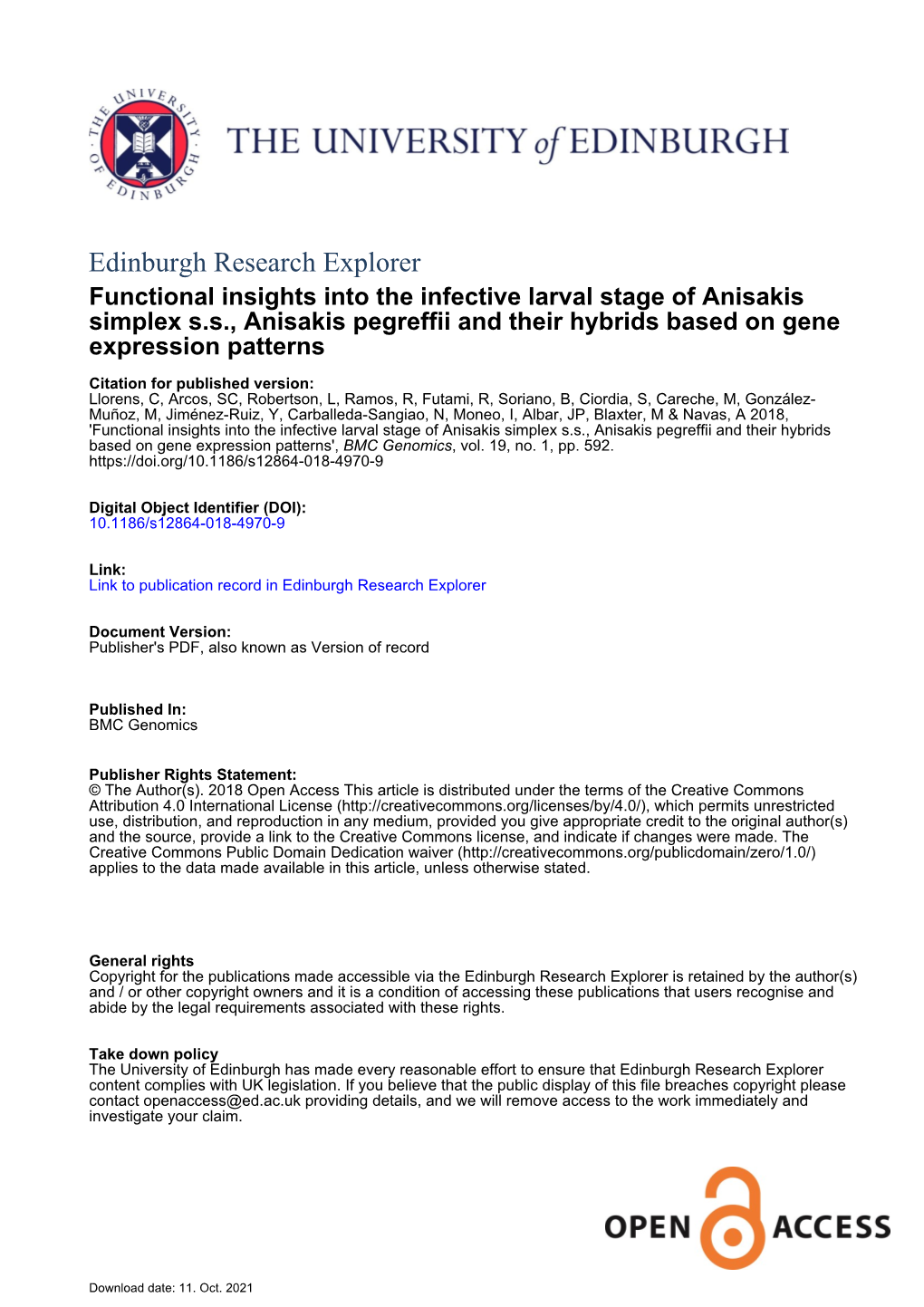 Functional Insights Into the Infective Larval Stage of Anisakis Simplex S.S