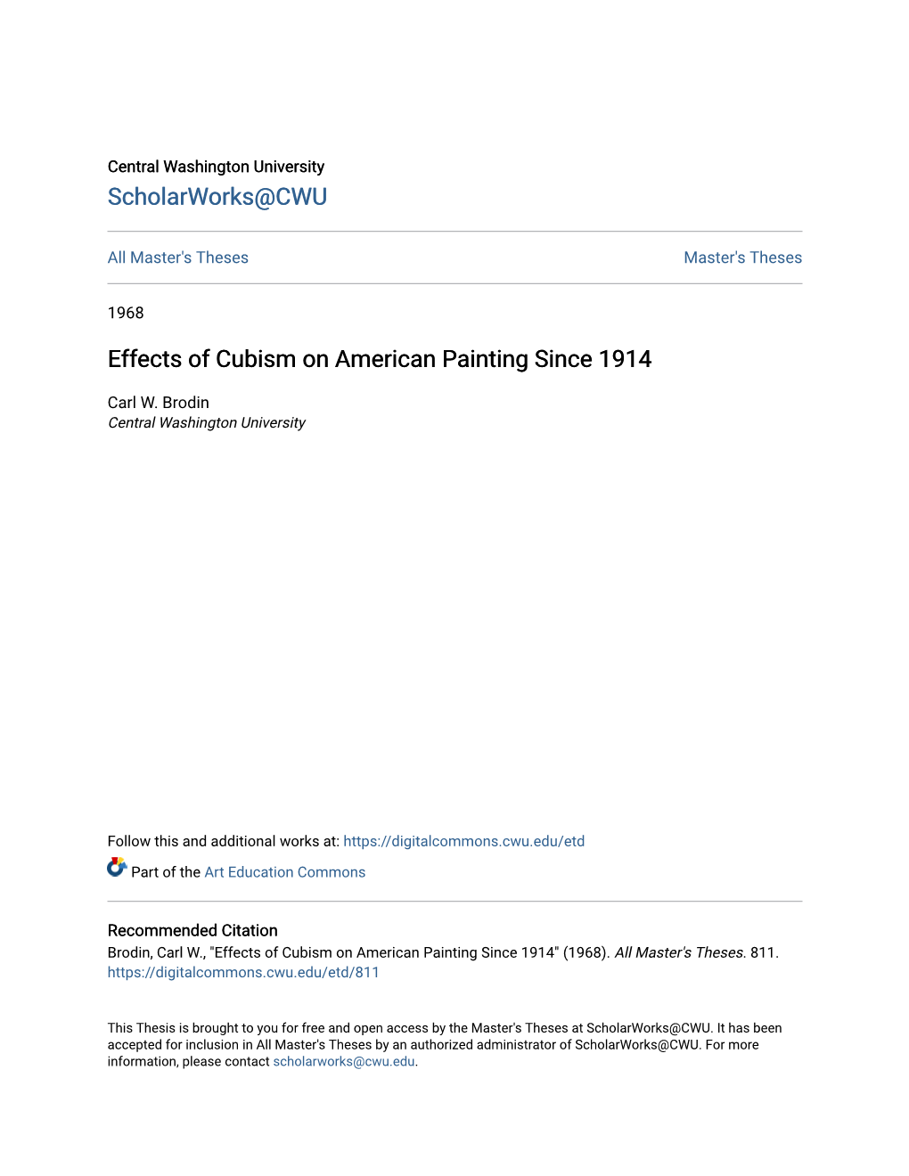 Effects of Cubism on American Painting Since 1914